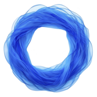 A circular arrangement of translucent blue fabric creates delicate and airy appearance, resembling wreath or halo. soft, flowing texture and vibrant color evoke sense of calm and creativity png