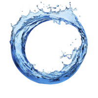 A dynamic splash of water forms circular shape against transparency background, capturing motion and fluidity. vibrant blue tones highlight freshness and purity of water png