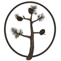 A stylized illustration of pine tree with cones inside circular frame, showcasing nature simplicity and elegance png