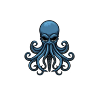 A stylized blue octopus with intricate tentacles and menacing expression, set against plain background, evokes sense of mystery and intrigue png