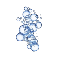A cluster of translucent blue bubbles floating against transparency background, creating sense of lightness and fluidity. bubbles vary in size, overlapping and reflecting light png