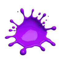 A vibrant splash of purple paint with dynamic droplets radiating outward, creating energetic and artistic effect. glossy texture and vivid color make it visually striking png