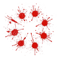 A circular arrangement of red paint splatters creates dynamic and artistic pattern on transparency background, evoking sense of creativity and energy png