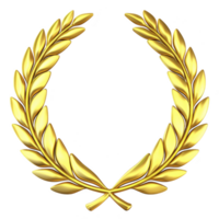 A golden laurel wreath symbolizing victory and achievement, often associated with ancient Rome and Greece, is depicted this image. shiny gold leaves form circular shape, representing honor and png