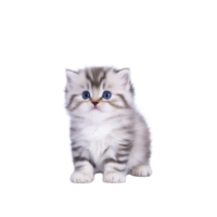 A fluffy gray and white kitten with blue eyes sits against plain background, looking curious and adorable. kitten soft fur and innocent expression make it irresistibly cute png