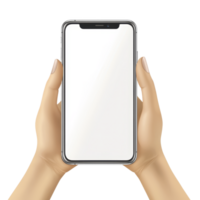 A person holding modern smartphone with blank screen, showcasing sleek design and minimalistic style. image highlights phone front view, emphasizing its large display and thin bezels png