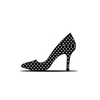 A stylish black high heel shoe with dotted pattern, perfect for elegant occasions and fashion forward outfits. shoe features sleek design with pointed toe and slender heel, adding touch of png