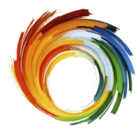 A vibrant swirl of colorful brushstrokes forms circular pattern, blending shades of red, orange, yellow, green, blue, and white, creating dynamic and artistic design png
