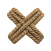 A cross made of thick, natural rope is arranged on plain background, showcasing its texture and rustic appearance. intertwined ropes form bold X shape, emphasizing strength and simplicity png