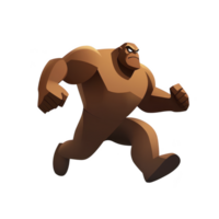 A powerful, muscular cartoon character in dynamic running pose, showcasing strength and determination. character is designed with bold, angular style and brown color scheme png