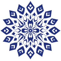 A This features symmetrical, intricate blue mandala design with geometric patterns and central focal point, creating sense of harmony and balance png