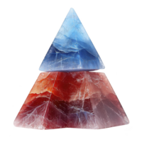 A Two colorful crystal pyramids, one blue and one red, stacked top of each other, showcasing their vibrant hues and intricate patterns. image highlights beauty and symmetry of these geometric shapes png