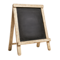 A rustic wooden easel chalkboard stands on transparency background, perfect for displaying messages or menus. chalkboard has vintage feel with its weathered wood frame, adding charm to any setting png