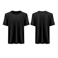 A plain black t shirt is shown from both front and back views, highlighting its simple design and casual style. t shirt is short sleeved and made of cotton, suitable for everyday wear png