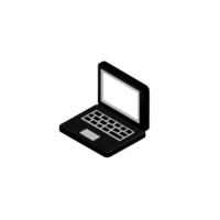 simple isometric illustration of laptop with black and gray color scheme, showcasing minimalist design. laptop is open, displaying keyboard and screen png