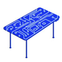 futuristic table with glowing blue circuit pattern on its surface, creating high tech and modern aesthetic. table sleek design and vibrant illumination evoke sense of innovation and technology png