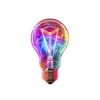 vibrant, multicolored light bulb glows with spectrum of colors, symbolizing creativity and innovation. intricate filament design adds modern touch to this classic object png