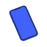 smartphone with blue screen is displayed at angle, showcasing its sleek design and modern appearance. device minimalist style is highlighted by vibrant color png