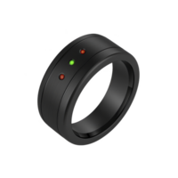 sleek black ring with modern design features three small LED lights, two red and one green, embedded on its surface, suggesting tech inspired accessory png
