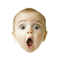 A surprised baby with wide eyes and open mouth on transparency background png