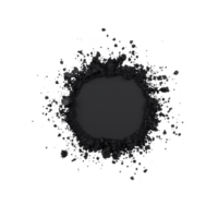 A dark, circular splatter pattern on transparency background creates dramatic and abstract visual effect. design features irregular edges and varying shades of gray, resembling ink or paint splash png