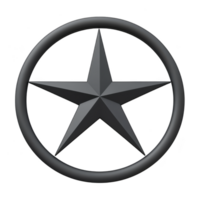 A black five pointed star is encircled by black ring, creating bold and striking emblem. design is simple yet impactful, with modern and sleek appearance png