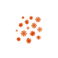 An Orange snowflake shaped pasta pieces are scattered against transparency background, creating playful and vibrant pattern. unique shapes and bright color add whimsical touch to composition png