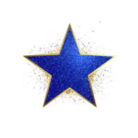 A vibrant blue star with golden outline and sparkling glitter effect creates dazzling visual impact against transparency background. shimmering design adds touch of elegance and celebration png