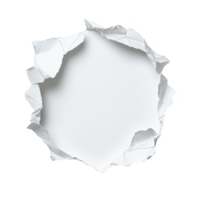 A torn paper hole with jagged edges reveals blank white space, creating dramatic effect. crumpled paper texture adds depth and interest to composition png