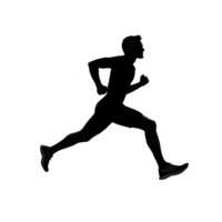 A silhouette of person running, showcasing dynamic movement and athleticism. image captures essence of speed and fitness, highlighting runner form and energy png