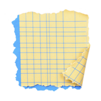 A torn piece of yellow graph paper with blue grid lines is layered over blue background, creating textured and artistic look. paper edges are jagged, adding to its visual interest png