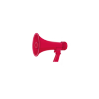 A vibrant red megaphone is depicted against plain background, symbolizing communication, announcements, and amplification. bold color and simple design emphasize its purpose for public speaking or png