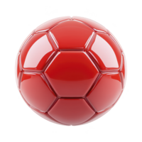 A shiny red soccer ball with glossy finish, featuring classic hexagonal pattern, isolated on transparency background. vibrant color and reflective surface create striking visual effect png