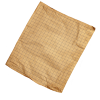 A sheet of vintage graph paper with grid pattern, slightly crumpled and aged, isolated on transparency background. paper has warm, yellowed tone, suggesting age and use png