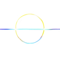 A glowing circle with horizontal line through its center transparency background creates futuristic and minimalist design. vibrant colors of circle contrast sharply with dark backdrop, evoking sense png