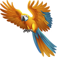 A vibrant parrot with orange and blue feathers spreads its wings flight, showcasing its colorful plumage and dynamic movement. bird expressive eyes and detailed feathers add to its lively appearance png