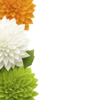 A vibrant arrangement of three layered flowers in orange, white, and green, symbolizing growth and harmony. intricate petals create sense of depth and elegance against transparency background png