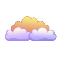 A colorful illustration of three fluffy clouds with gradient of orange, pink, and purple hues, creating dreamy and whimsical atmosphere png
