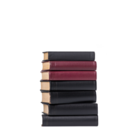 A stack of vintage books with red and black covers is neatly arranged, showcasing their aged pages and classic design. books are stacked vertically, creating sense of nostalgia and timeless png