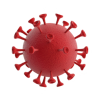 A 3D rendering of red virus particle with spike proteins, resembling coronavirus, isolated on transparency background. detailed texture and structure highlight spherical shape and protruding spikes png