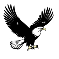 A majestic eagle with outstretched wings is depicted in dynamic pose, showcasing its powerful beak and talons. illustration captures essence of strength and freedom png
