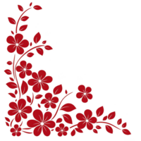 A Red floral corner design with intricate details and elegant leaves, perfect for decorative purposes. vibrant flowers create striking contrast against background, adding touch of sophistication to png