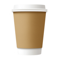 A brown disposable coffee cup with white lid, perfect for hot beverages on go. simple design is ideal for cafes and takeout services, offering convenience and style png