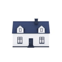 A small, white model house with blue roof and windows, isolated on transparency background. house features chimney and simple, classic design, ideal for real estate or architectural concepts png