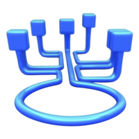 digital illustration of blue network diagram with interconnected nodes, symbolizing connectivity and technology. design features circular base with branching lines leading to square nodes png