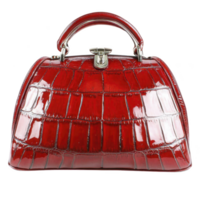 A Luxurious red crocodile leather handbag with shiny finish and elegant design. structured shape and metallic clasp add sophistication, making it stylish accessory png