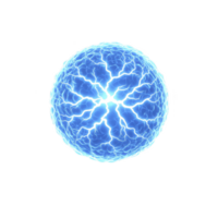 glowing blue energy sphere with electric currents radiating outward, creating dynamic and powerful visual effect. vibrant electric blue contrasts against transparency background png