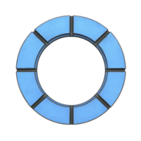 blue circular life preserver with black accents, symbolizing safety and rescue, is isolated on transparency background. design is simple and modern, emphasizing its functionality png