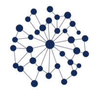This features blue network diagram with interconnected nodes and lines, representing concept of connectivity or communication. central node is larger, indicating hub or main point of connection png