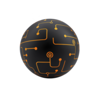 black sphere with orange circuit patterns creates futuristic and technological appearance, symbolizing innovation and digital connectivity. design is sleek and modern png